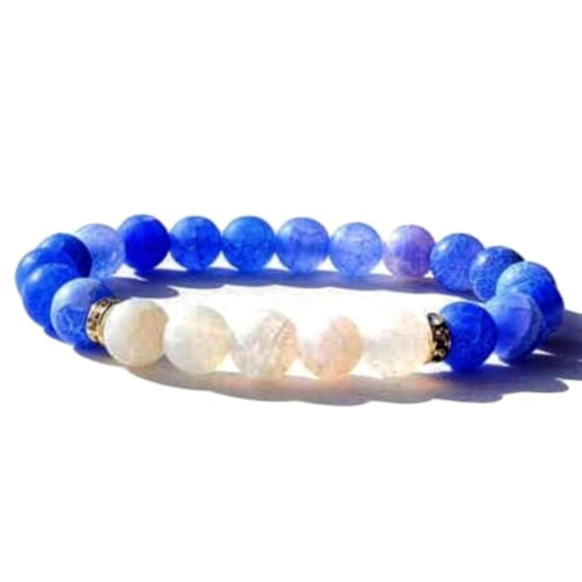Natural Matte Crackle Blue & White Agate 8mm Bead Stretchable Bracelet, Unisex